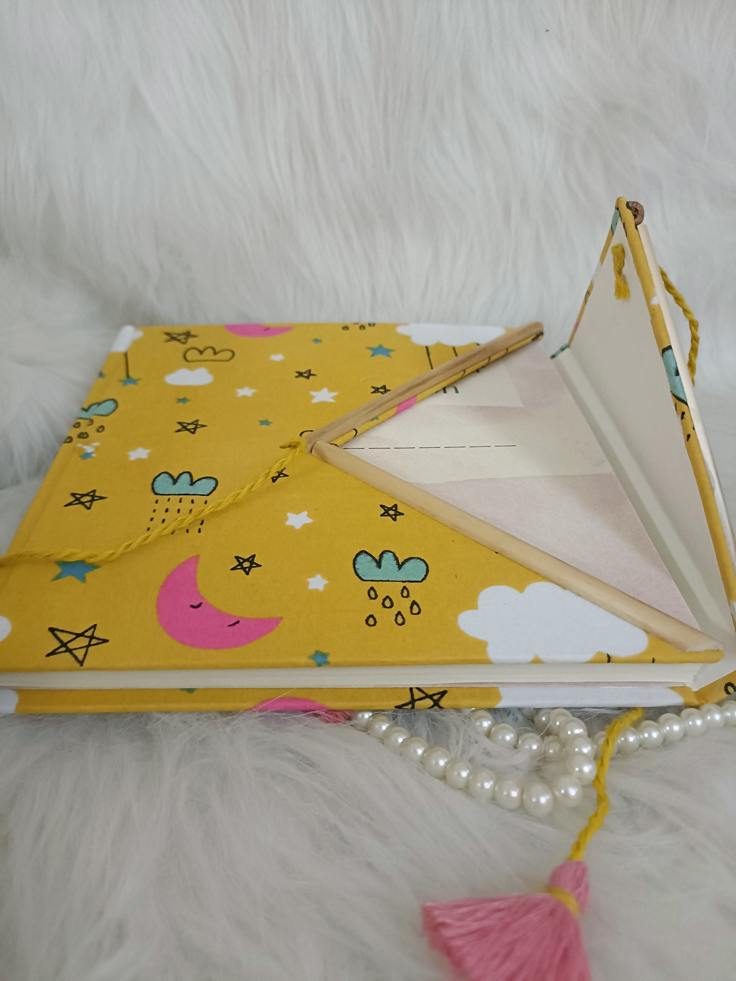 Yellow midnight theme Handmade recycled paper sketchbook/journal