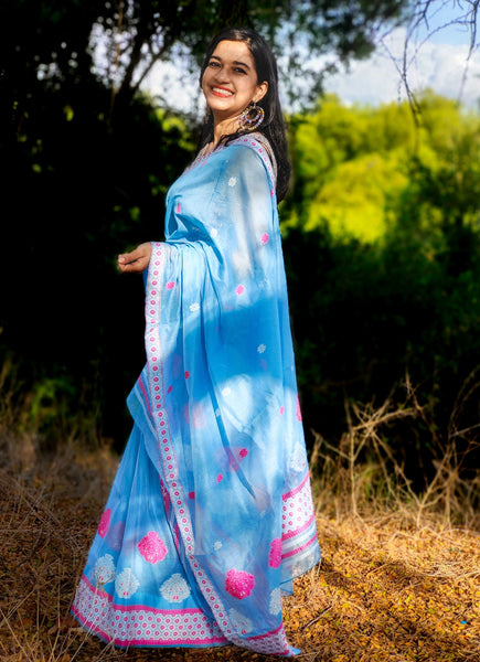 Blue mekhela chador, blue saree, blue mekhela chador with xinghap motif, assamese weave, assamese traditional wear, assamese saree