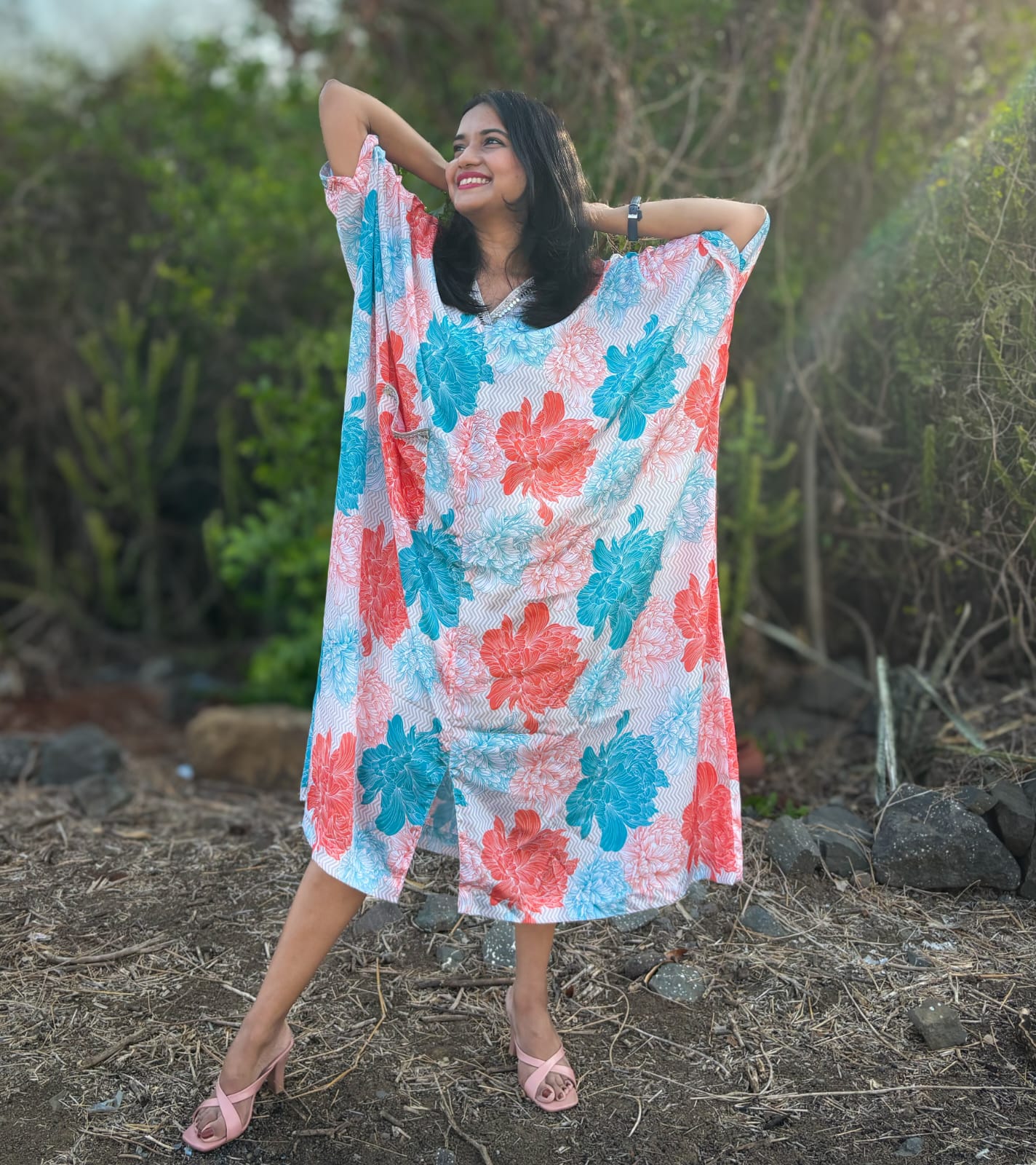Stylish Kaftan with Caribbean-inspired prints, perfect for summer adventures and relaxation. #CaribbeanKaftan #SummerFashion #TropicalPrint #Fashionista