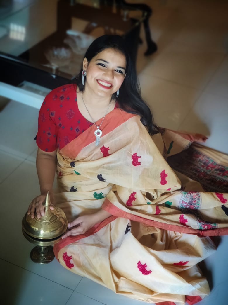 Kaziranga saree collection by Apaapi featuring Assam cotton sarees inspired by wildlife motifs, one-horned rhino, deer and Assam’s natural heritage.
