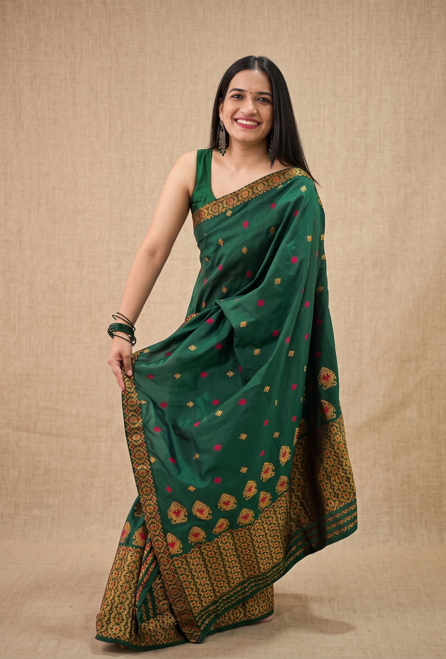 Woman wearing Mekhela Chador styled for Bihu and Assamese festive celebrations