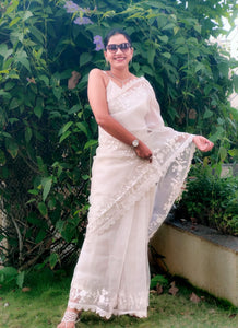 buy pure organza saree online, embroidered organza saree buy online, white organza saree online india, white embroidered organza saree