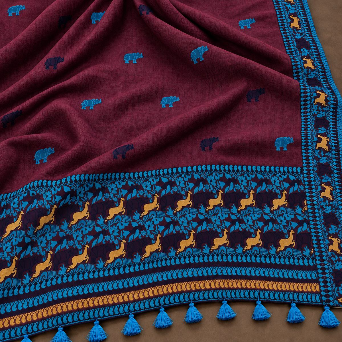 Bihangi Violet Assam Cotton Kaziranga motif dupatta crossection
