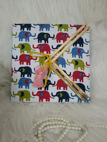 Handmade recycled paper sketchbook/journal -Elephant theme des 2