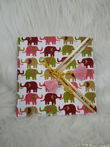 Handmade recycled paper sketchbook/journal -Elephant theme