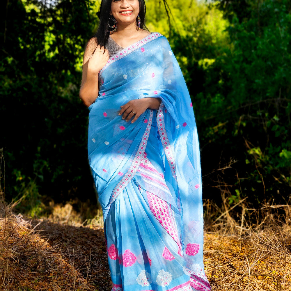 Blue mekhela chador, blue saree, blue mekhela chador with xinghap motif, assamese weave, assamese traditional wear, assamese saree