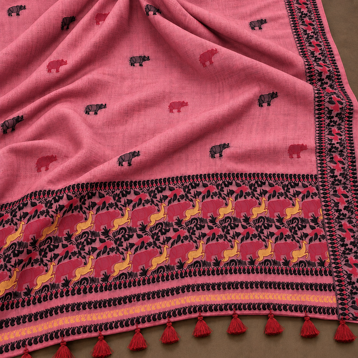 eshani pink kaziranga Motif cotton dupatta crosssection