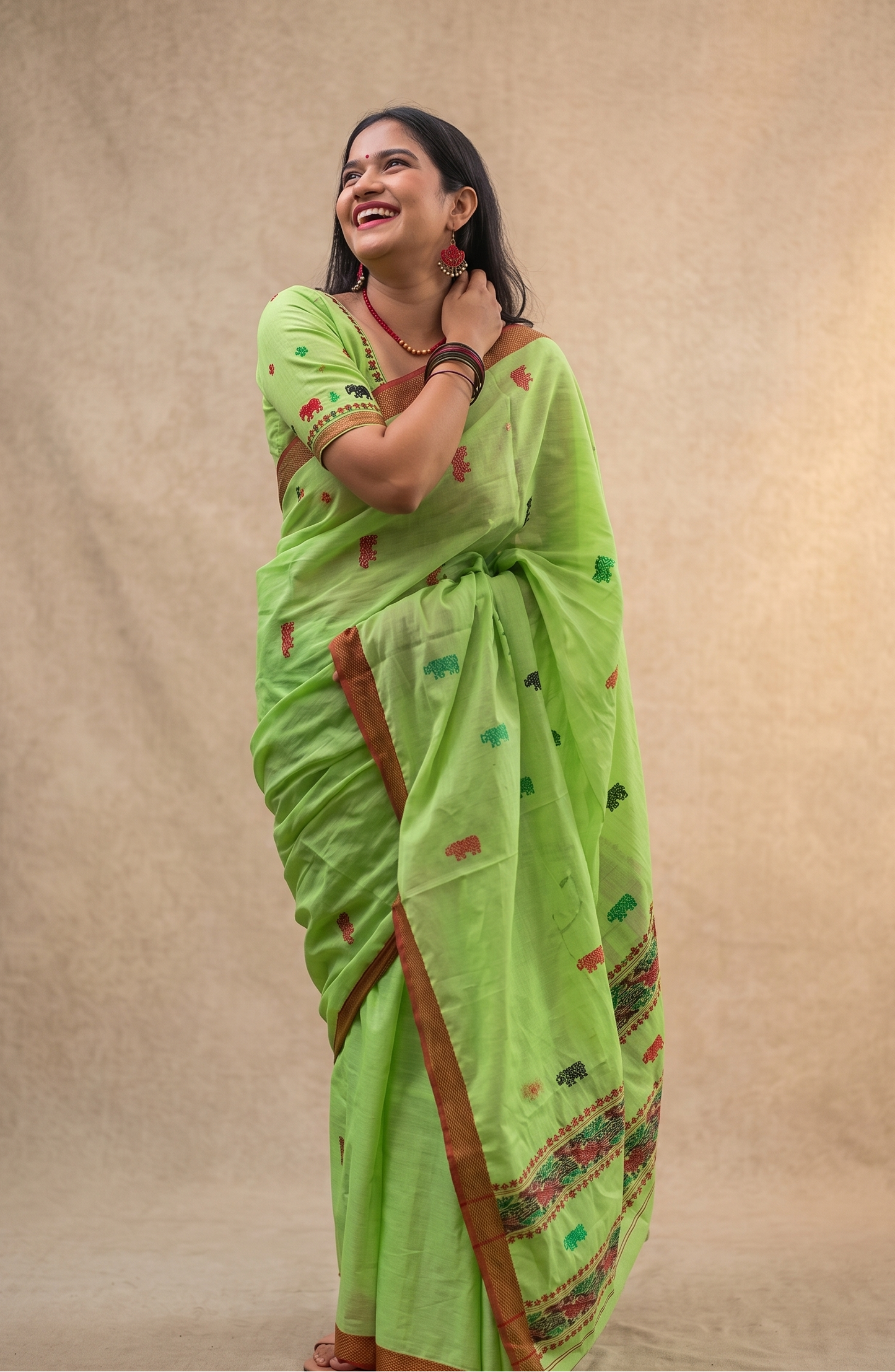Kaziranga Prakriti Green Assam Cotton Saree by Apaapi inspired by Kaziranga, Assam nature, and rooted Indian ethnic wear.