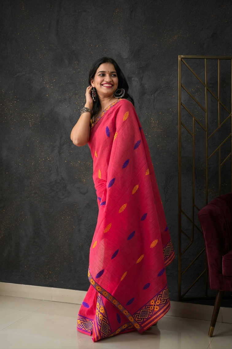 Apaapi fully stitched side view of Kolong red mekhela chador in breathable cotton 