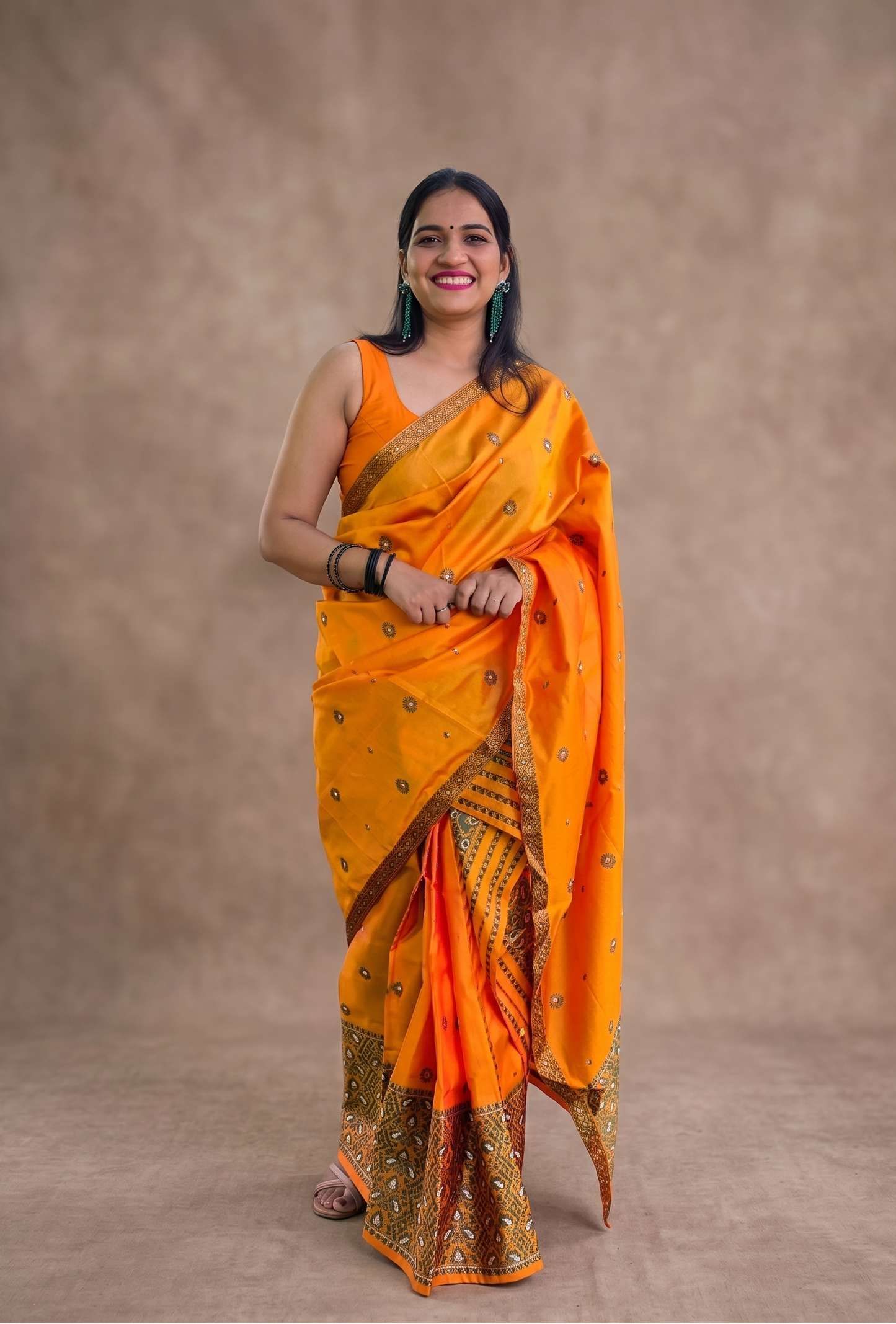 Kopou Xorai mustard yellow mixed silk Mekhela Chador fully stitched and ready to wear from Assam by Apaapi
