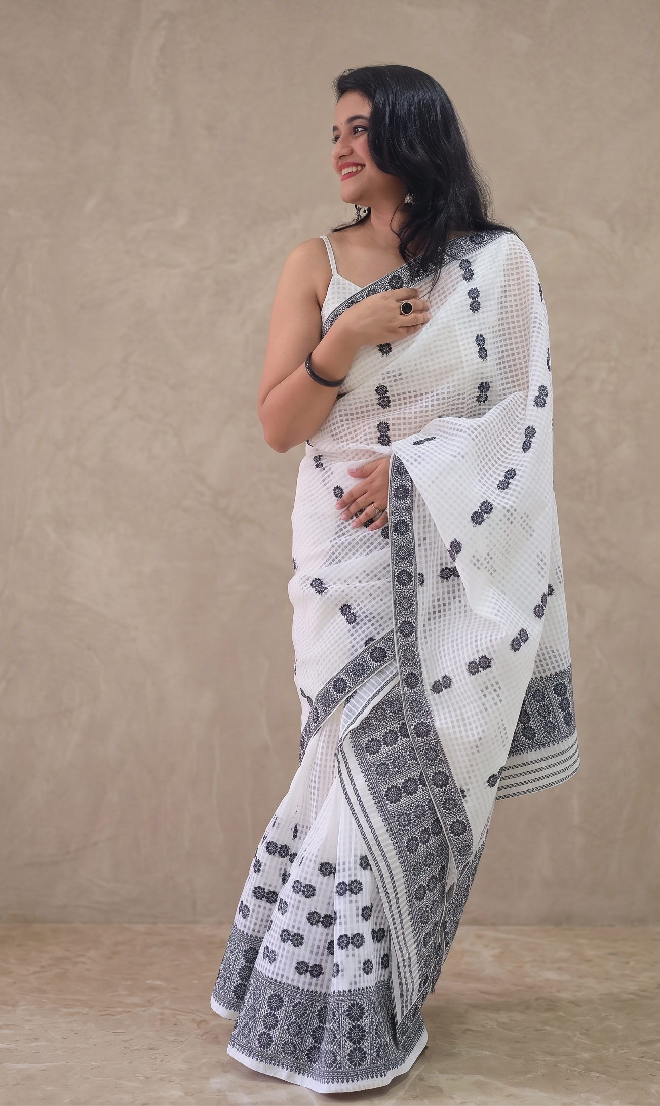 Krishnachura white Gari Diya Assam cotton Mekhela Chador for women fully stitched and ready to wear by Apaapi