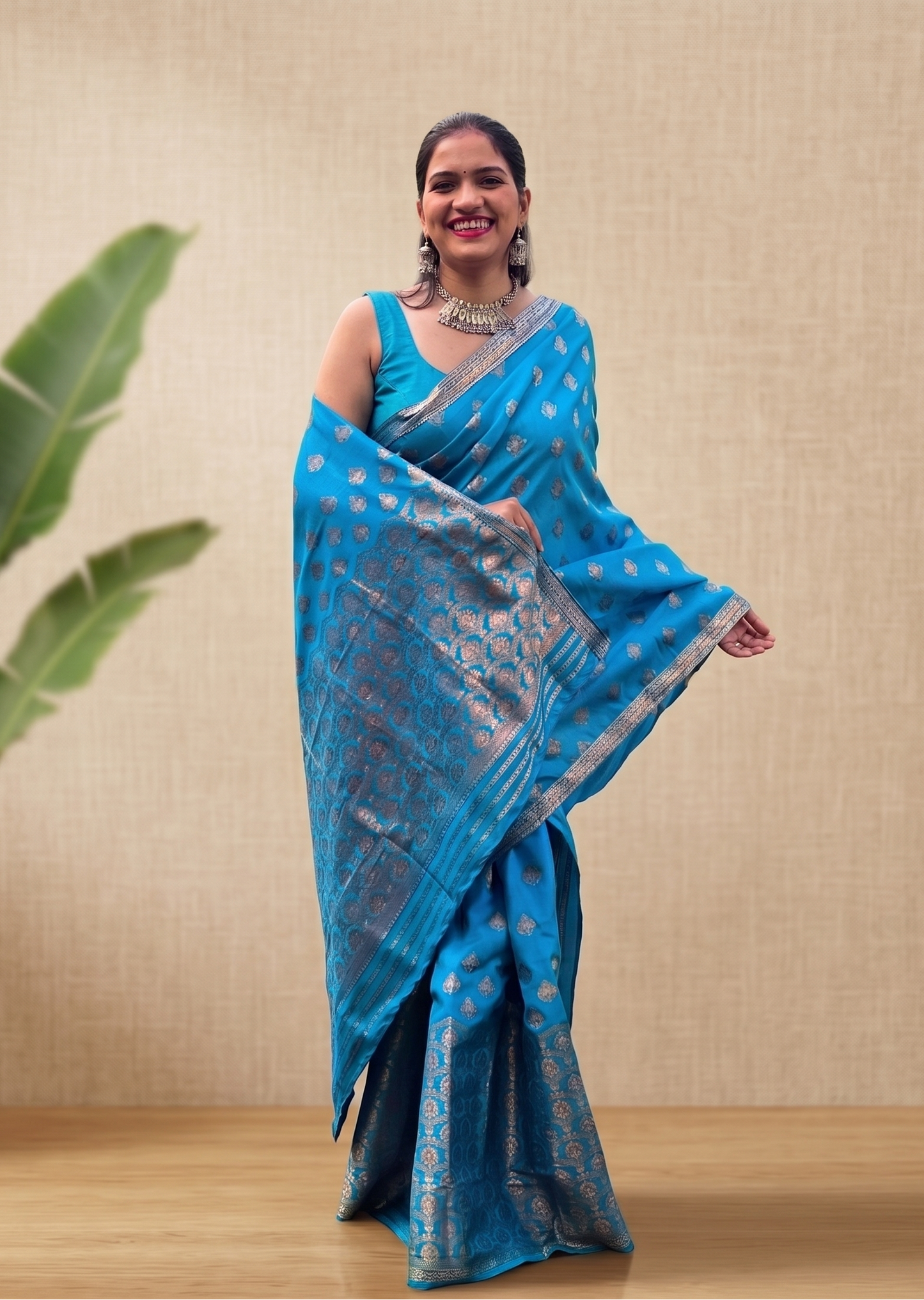 Neel Luit Radiance blue silk blend Mekhela Chador fully stitched and ready to wear from Assam by Apaapi