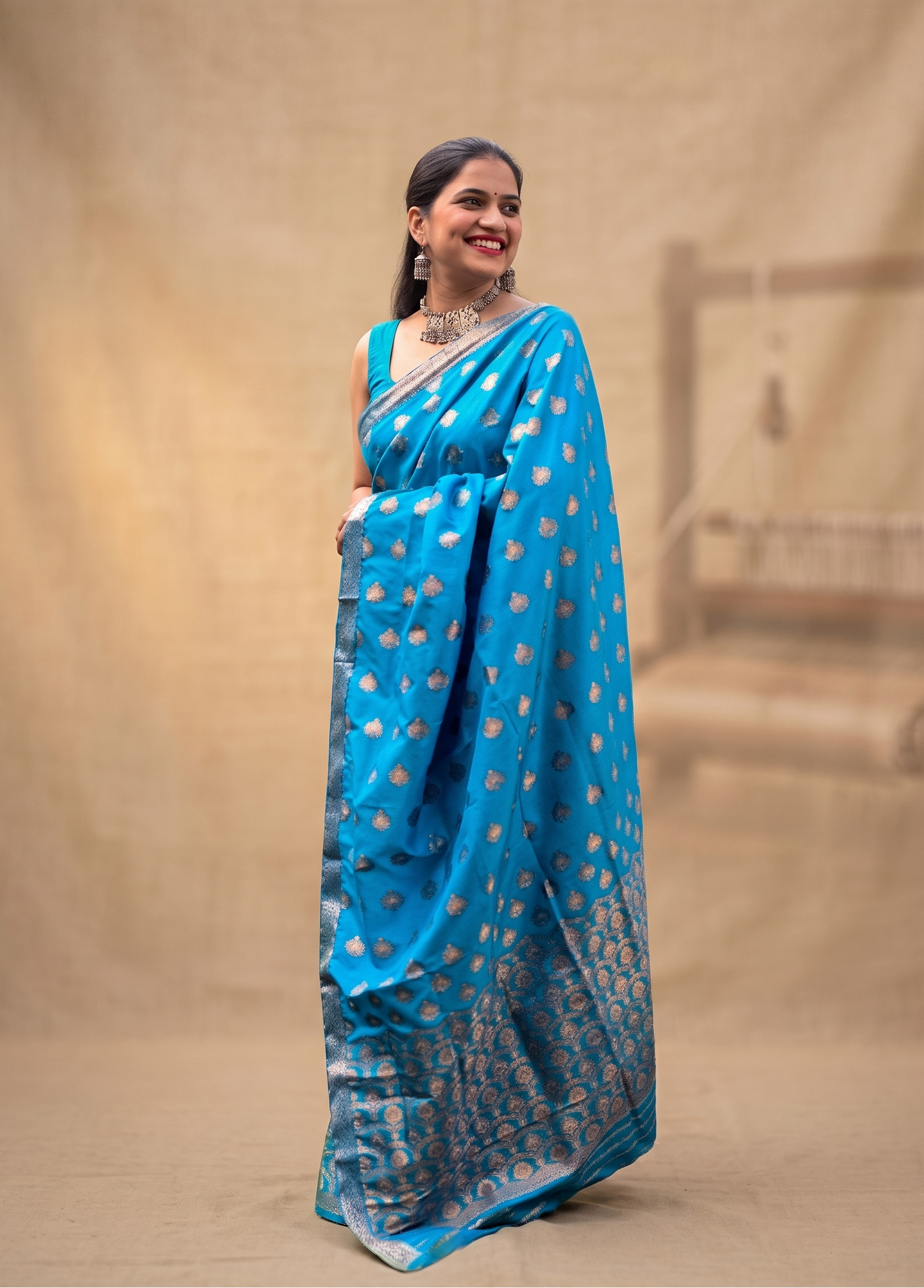 Ready-to-wear blue Assamese silk Mekhela Chador for weddings, Bihu and festive occasions