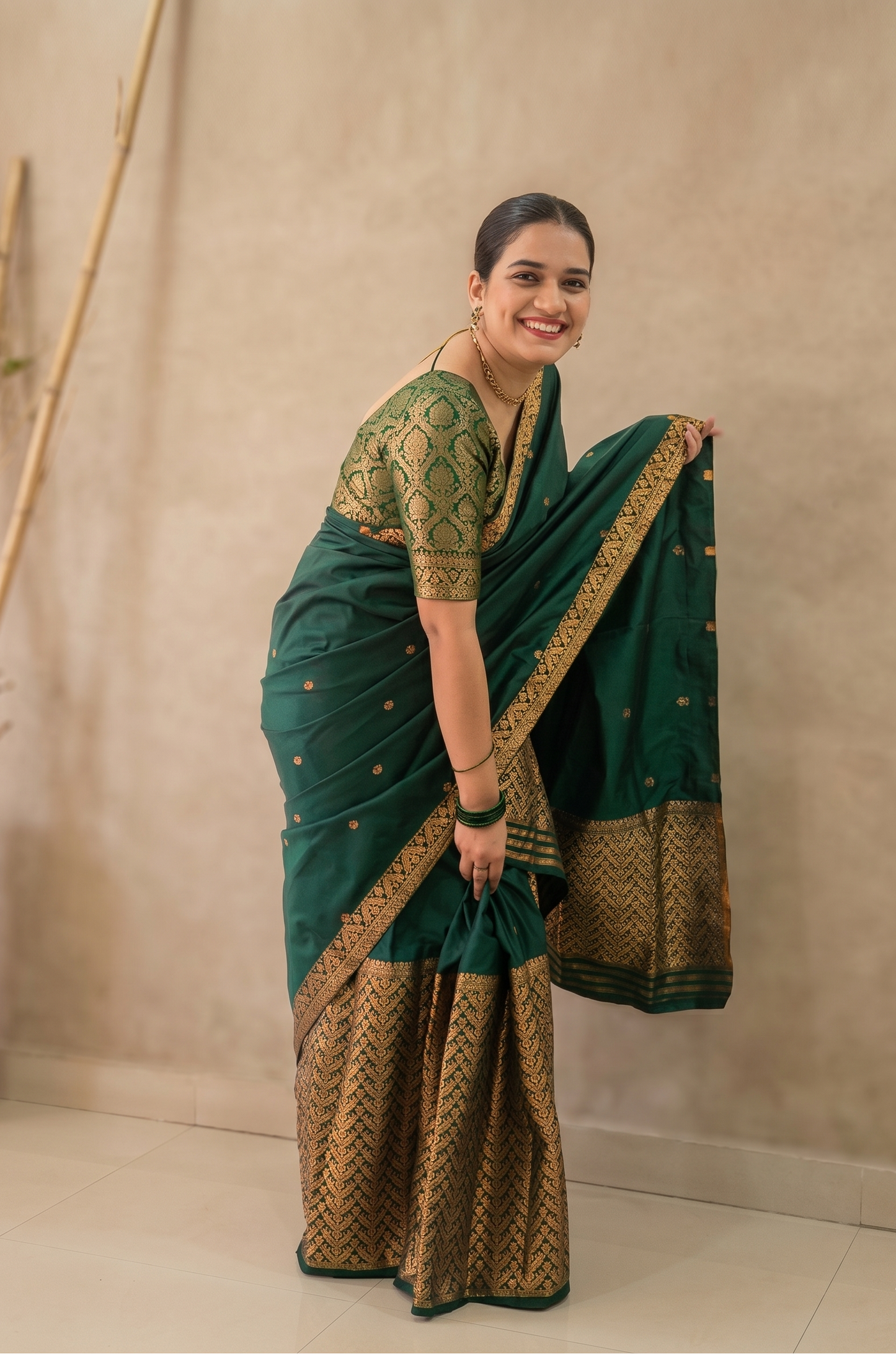Padmavati green silk blend Mekhela Chador fully stitched and ready to wear from Assam by Apaapi