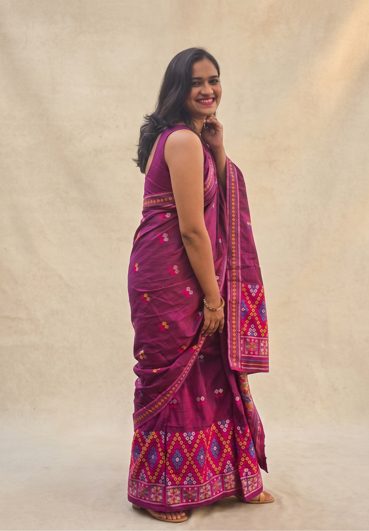 Ready-to-wear Assam cotton Mishing Mekhela Chador with traditional woven motifs