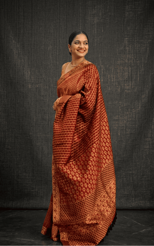 Puhor Maroon Silk Saree with Intricate Assam Boota Motif | Apaapi ...
