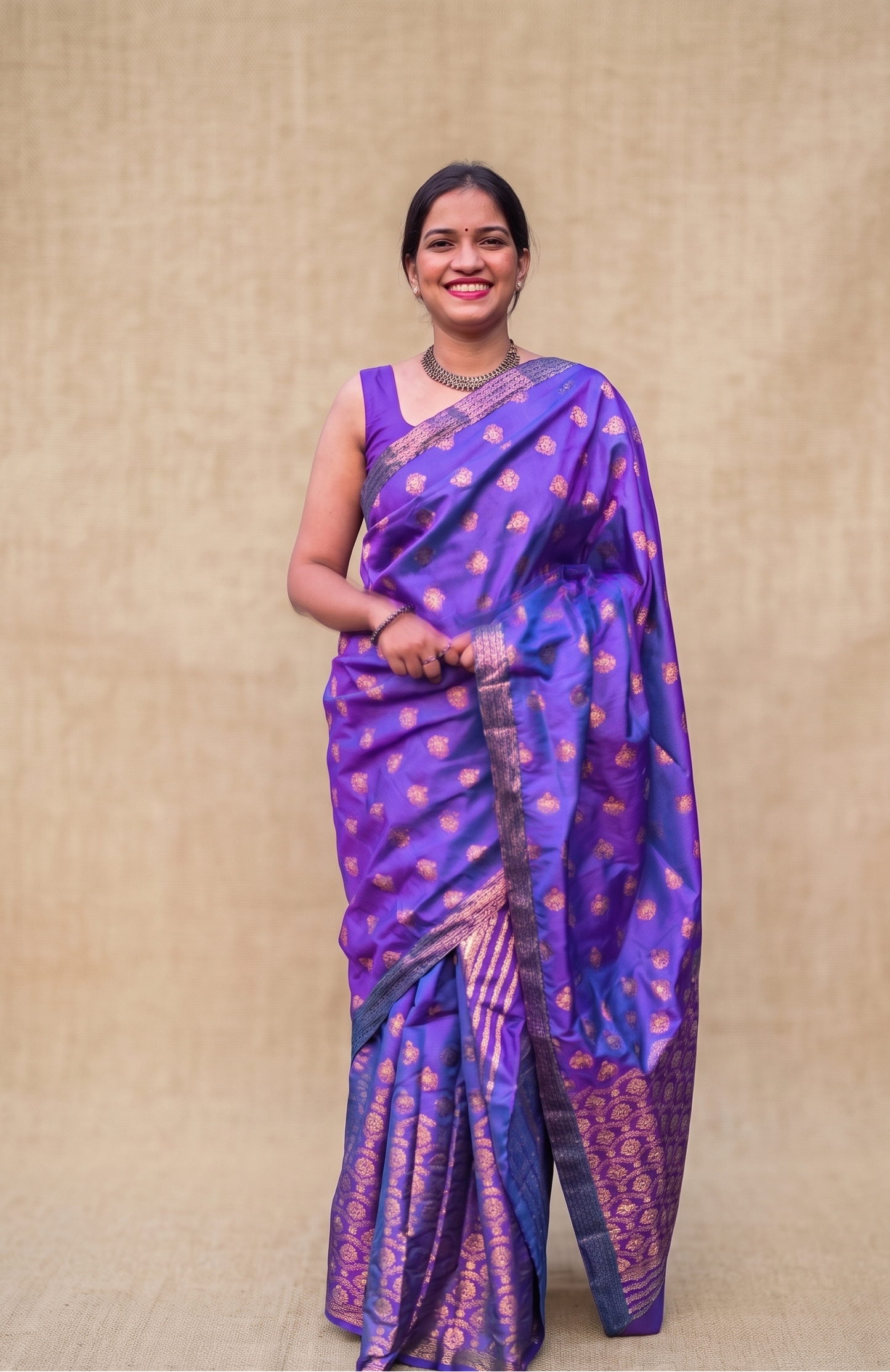 Rajokiya Neelanjana purple mixed silk Mekhela Chador fully stitched front look from Assam by Apaapi