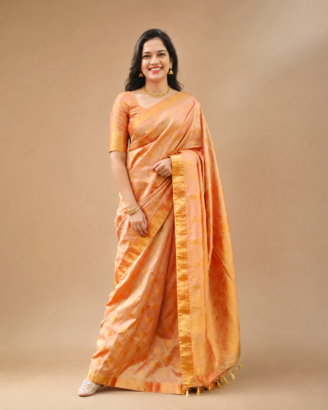 Front view of Rituporna golden assam silk blend saree