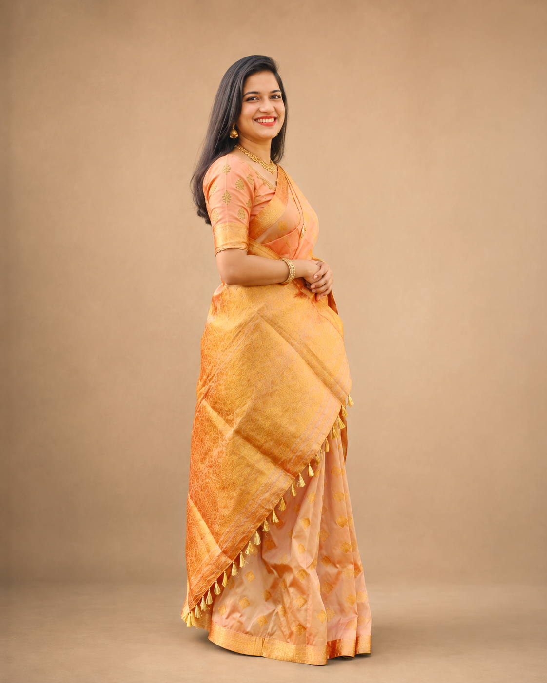 Side View of Rituporna golden assam silk blend saree