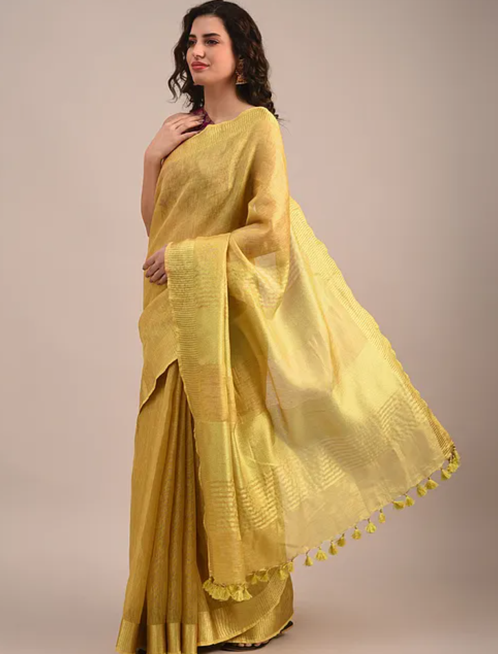 GOLD BLUSH(GOLDEN TISSUE LINEN SAREE)