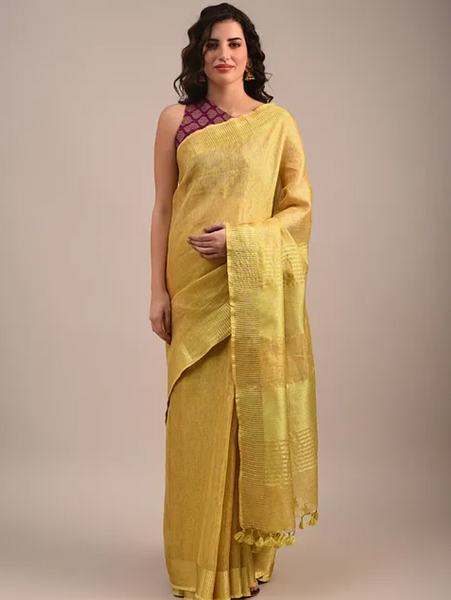 GOLD BLUSH(GOLDEN TISSUE LINEN SAREE)