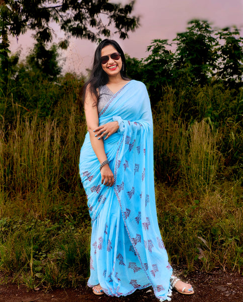 BLUE MORPHO(Artisanal block print sarees)