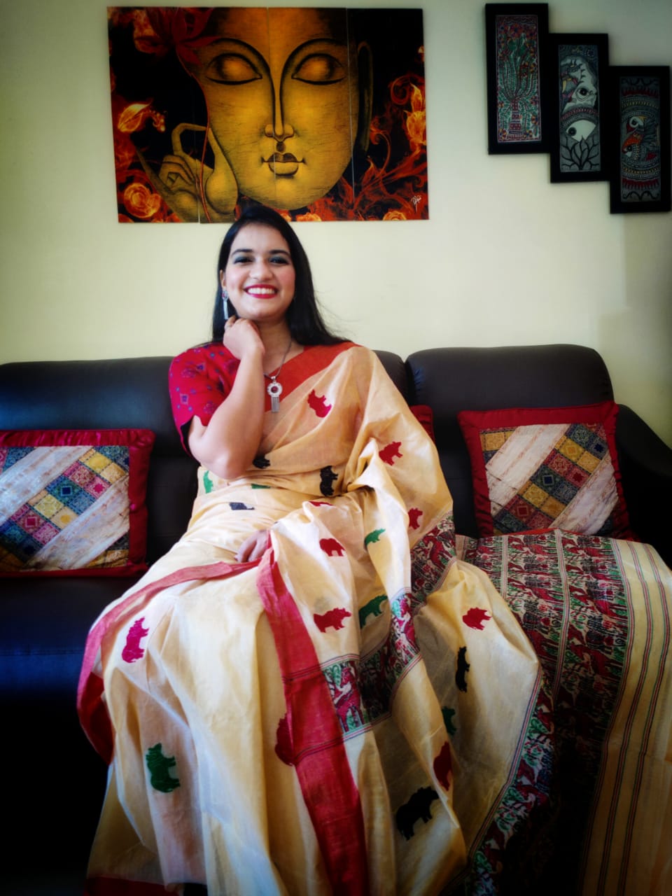 Rhino Wrinkles Kaziranga Saree by Apaapi inspired by Assam’s one-horned rhinoceros, Kaziranga wildlife, and nature-rooted Indian ethnic wear.